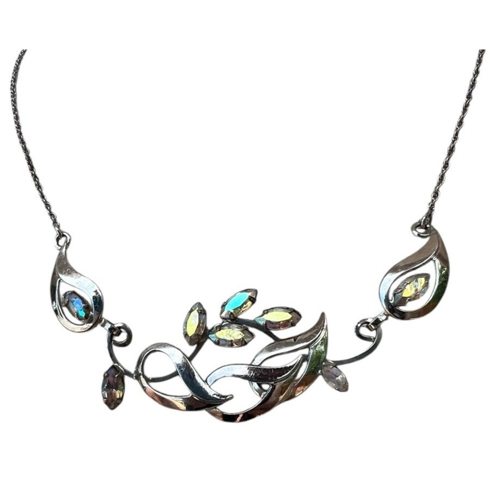 Vintage Sterling A.B. Rhinestone Necklace‎ Curtis Creations Signed Short Chain